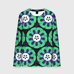 Лонгслив мужской Паттерн голубо-зеленые зубастые цветы, цвет: 3D-принт