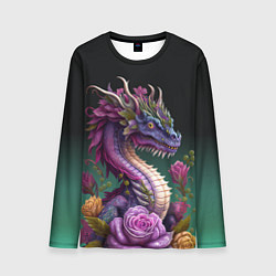 Лонгслив мужской Неоновый дракон с цветами, цвет: 3D-принт