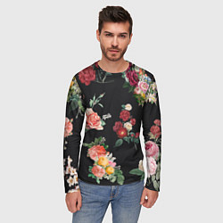 Лонгслив мужской Букеты цветов на черном фоне, цвет: 3D-принт — фото 2