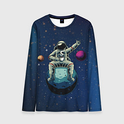 Лонгслив мужской Космонавт с кружкой, цвет: 3D-принт
