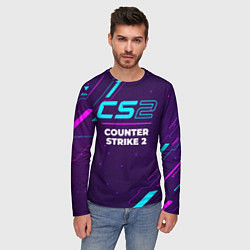 Лонгслив мужской Символ Counter Strike 2 в неоновых цветах на темно, цвет: 3D-принт — фото 2