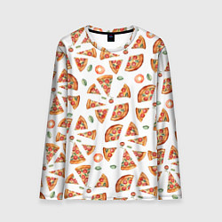 Лонгслив мужской Кусочки пиццы - паттерн на белом, цвет: 3D-принт