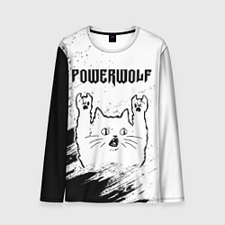 Лонгслив мужской Powerwolf рок кот на светлом фоне, цвет: 3D-принт