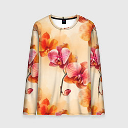 Лонгслив мужской Акварельные цветы - персиковый паттерн, цвет: 3D-принт