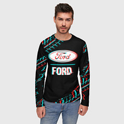 Лонгслив мужской Значок Ford в стиле glitch на темном фоне, цвет: 3D-принт — фото 2