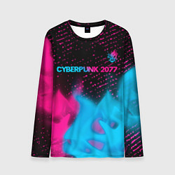 Лонгслив мужской Cyberpunk 2077 - neon gradient: символ сверху, цвет: 3D-принт