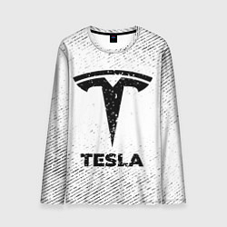 Мужской лонгслив Tesla с потертостями на светлом фоне