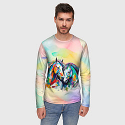 Лонгслив мужской Две разноцветные лошади, цвет: 3D-принт — фото 2