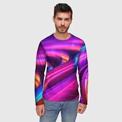 Лонгслив мужской Неоновые абстрактные волны, цвет: 3D-принт — фото 2