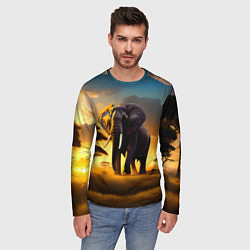 Лонгслив мужской Слон и рассвет в саванне, цвет: 3D-принт — фото 2