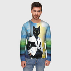 Лонгслив мужской Cat fashionista - neural network - pop art, цвет: 3D-принт — фото 2