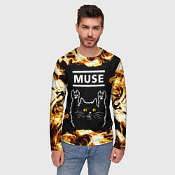 Лонгслив мужской Muse рок кот и огонь, цвет: 3D-принт — фото 2