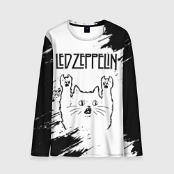 Лонгслив мужской Led Zeppelin рок кот на светлом фоне, цвет: 3D-принт