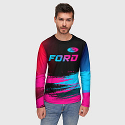 Лонгслив мужской Ford - neon gradient: символ сверху, цвет: 3D-принт — фото 2