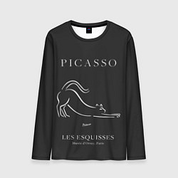 Лонгслив мужской Кот на черном - Пабло Пикассо, цвет: 3D-принт
