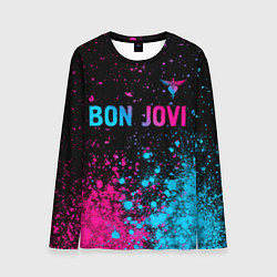 Лонгслив мужской Bon Jovi - neon gradient: символ сверху, цвет: 3D-принт