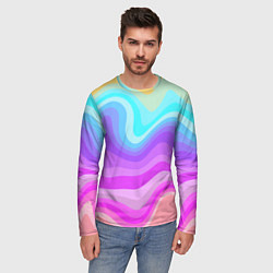 Лонгслив мужской Неоновая разноцветная волна, цвет: 3D-принт — фото 2