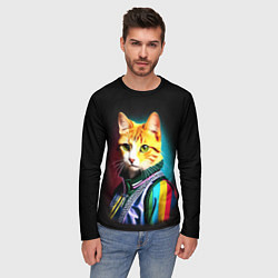 Лонгслив мужской Модный рыжий кот - неон - поп-арт, цвет: 3D-принт — фото 2