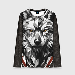 Лонгслив мужской Черный волк - полигональная голова зверя, цвет: 3D-принт