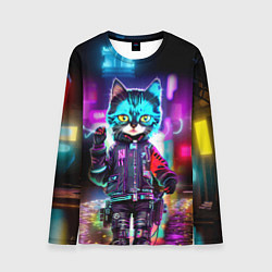 Лонгслив мужской Cool kitten - cyberpunk - neon glow, цвет: 3D-принт