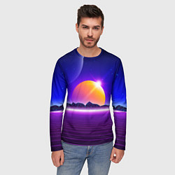 Лонгслив мужской Mountains - sun - space - vaporwave, цвет: 3D-принт — фото 2