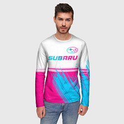 Лонгслив мужской Subaru neon gradient style: символ сверху, цвет: 3D-принт — фото 2