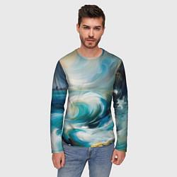 Лонгслив мужской Штормовые волны океана, цвет: 3D-принт — фото 2