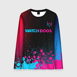 Лонгслив мужской Watch Dogs - neon gradient: символ сверху, цвет: 3D-принт