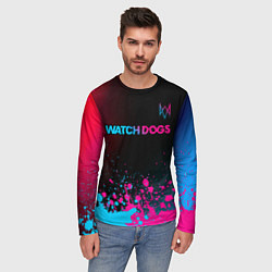 Лонгслив мужской Watch Dogs - neon gradient: символ сверху, цвет: 3D-принт — фото 2
