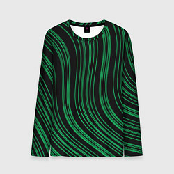 Лонгслив мужской Абстракция зелёные линии на чёрном, цвет: 3D-принт