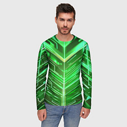 Лонгслив мужской Зелёные неон полосы киберпанк, цвет: 3D-принт — фото 2