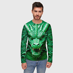 Лонгслив мужской Нейросеть - барельеф зелёный дракон, цвет: 3D-принт — фото 2