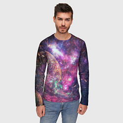 Лонгслив мужской Пурпурные космические туманности со звездами, цвет: 3D-принт — фото 2