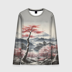 Лонгслив мужской Высокое дерево и гора Фудзияма, цвет: 3D-принт