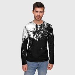 Лонгслив мужской Черно-белый гранж текстуры дерева, цвет: 3D-принт — фото 2