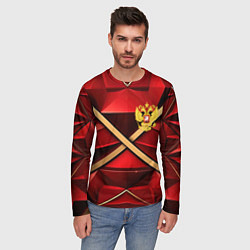 Лонгслив мужской Герб России на красном абстрактном фоне, цвет: 3D-принт — фото 2
