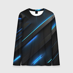 Мужской лонгслив Черная конструкция с синими неоновыми вставками