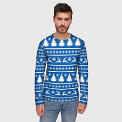 Лонгслив мужской Синий свитер с новогодними оленями, цвет: 3D-принт — фото 2