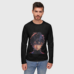 Лонгслив мужской Портрет аниме тян с красными глазами, цвет: 3D-принт — фото 2