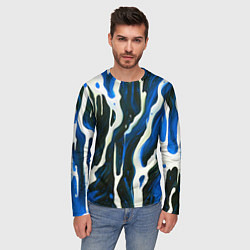 Лонгслив мужской Текучая краска белая и синяя, цвет: 3D-принт — фото 2