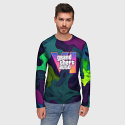 Лонгслив мужской GTA 6 logo яркий неоновый камуфляжный стиль, цвет: 3D-принт — фото 2