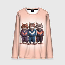 Лонгслив мужской Три полосатых кота в спортивных костюмах пацана, цвет: 3D-принт