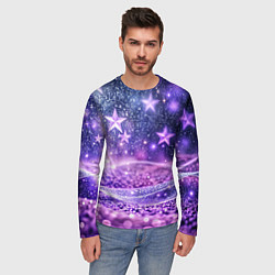 Лонгслив мужской Абстрактные звезды в фиолетовых искрах, цвет: 3D-принт — фото 2