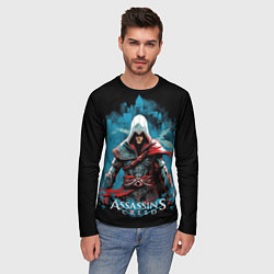 Лонгслив мужской Assassins creed холодный фон, цвет: 3D-принт — фото 2