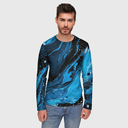 Лонгслив мужской Черно-синяя абстракция геометрическая, цвет: 3D-принт — фото 2