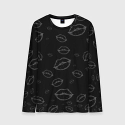 Лонгслив мужской Паттерн серый контур губ на чёрном - lips black, цвет: 3D-принт