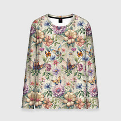 Мужской лонгслив Летний узор с цветами и бабочками