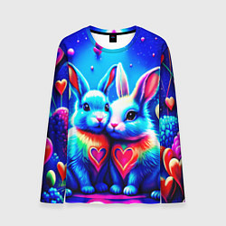 Лонгслив мужской Неоновые зайчики - любовь сердечки, цвет: 3D-принт