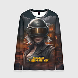 Лонгслив мужской PUBG девушка в шлеме, цвет: 3D-принт