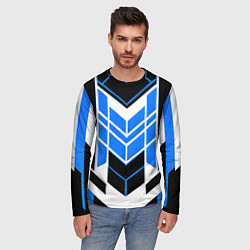 Лонгслив мужской Blue and black stripes on a white background, цвет: 3D-принт — фото 2